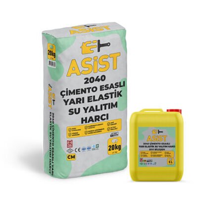 Asist 2040 Çimento Esaslı Yarı Elastik Su Yalıtım Harcı Sıvı Bileşen 5 Lt
