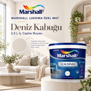Marshall Luksima Özel Mat – Deniz Kabuğu Marshall Luksima Özel Mat 2,5 L Deniz Kabuğu iç cephe boya renk uygulaması