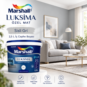 Marshall Luksima Özel Mat – Sisli Gri Marshall Luksima Özel Mat 2,5 L Sisli Gri iç cephe boya renk uygulaması