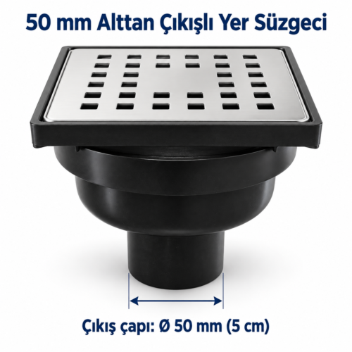 50 mm Alttan Çıkışlı Yer Süzgeci (1) Enki 10x10 cm yer süzgeci 50 mm 5 cm alttan çıkış çapı