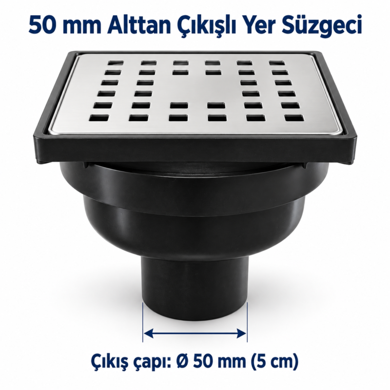50 mm Alttan Çıkışlı Yer Süzgeci (1) Enki 10x10 cm yer süzgeci 50 mm 5 cm alttan çıkış çapı