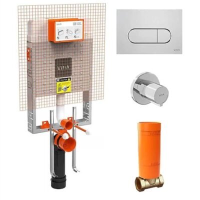 VitrA V8 Gömme Rezervuar Seti (Parlak Krom Panel + Stop Valf) – Çorlu Evola
