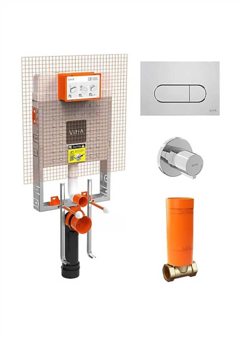 VitrA V8 Gömme Rezervuar Seti (Parlak Krom Panel + Stop Valf) – Çorlu Evola
