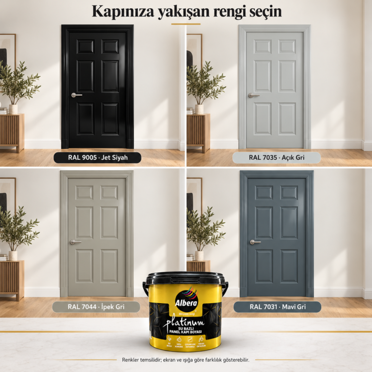 Albera Platinum panel kapı boyası RAL 9005, 7035, 7044 ve 7031 renk kataloğu