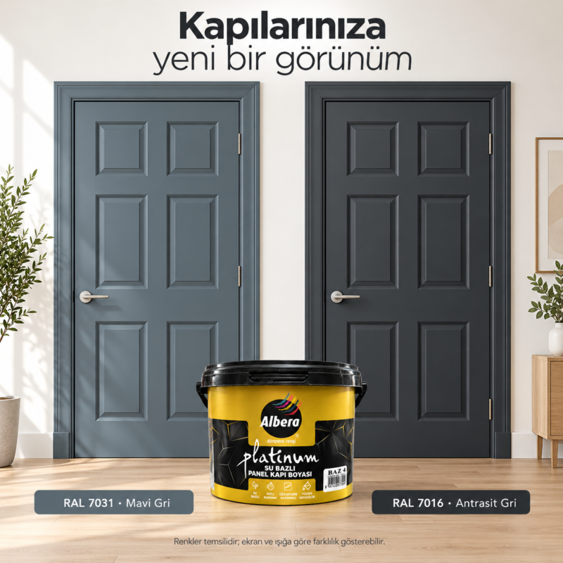 Su bazlı antrasit gri kapı boyası RAL 7016 ile RAL 7031 mavi gri kapı karşılaştırması