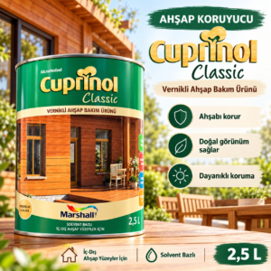 Cuprinol Classic 2,5 L vernikli ahşap koruyucu ve bakım ürünü – iç ve dış ahşap yüzeyler için