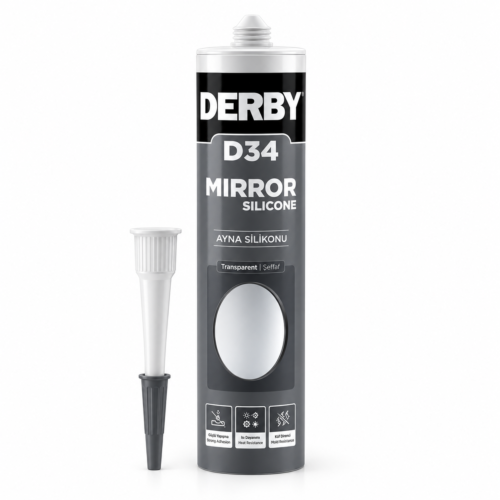Derby D34 ayna silikonu şeffaf 280 ml, ayna yapıştırma silikonu kartuşu