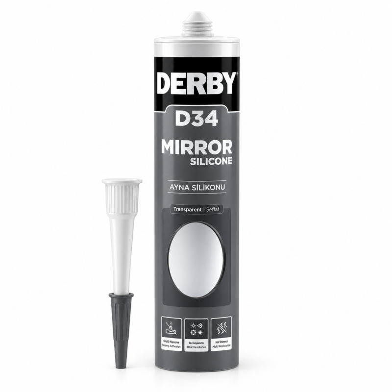 Derby D34 ayna silikonu şeffaf 280 ml, ayna yapıştırma silikonu kartuşu