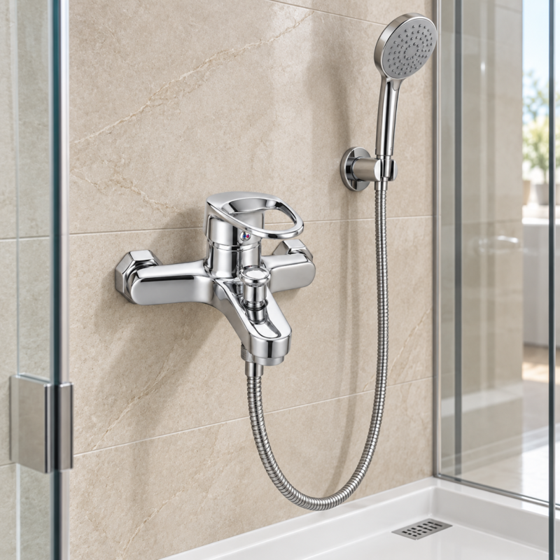 Duş yönlendiricili açık kollu krom banyo bataryası BANYODA DURUŞU