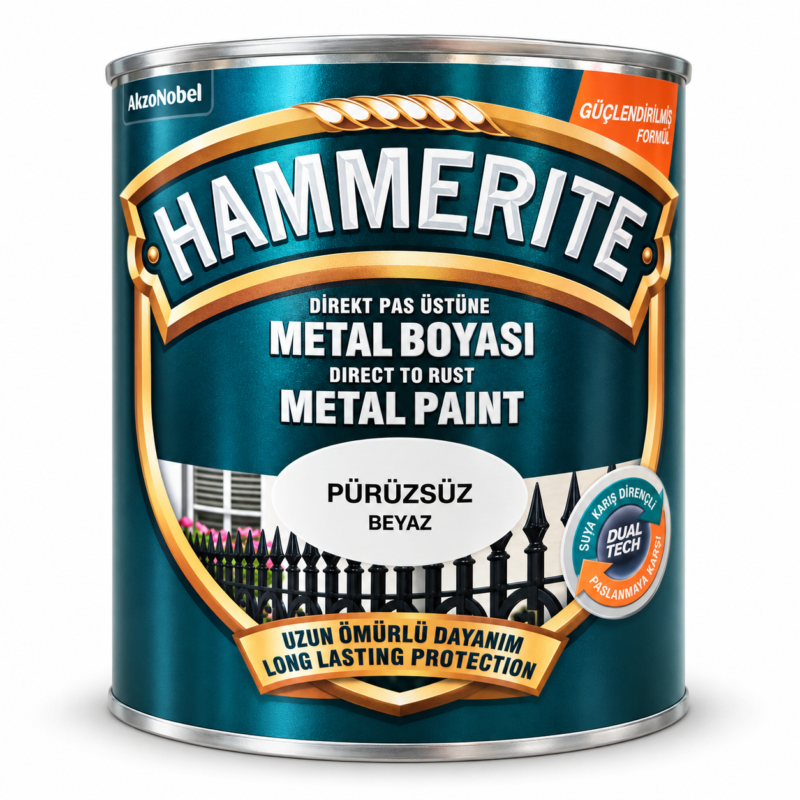Marshall Hammerite Direkt Pas Üstü Düz Metal Boyası Beyaz
