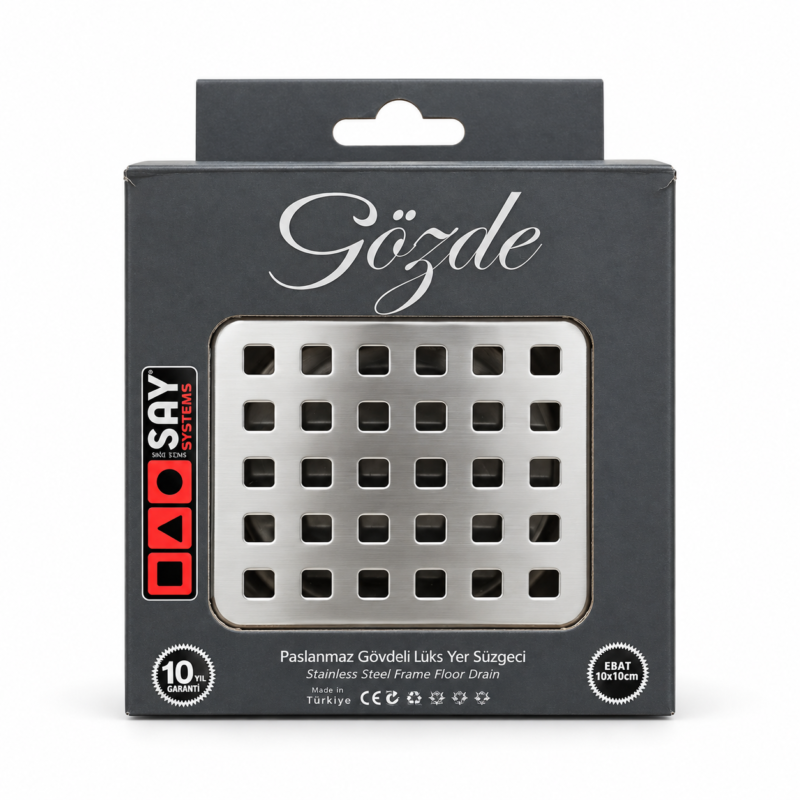 SAY Gözde 10x10 cm 50 mm alttan çıkışlı parlak yer süzgeci kutusu
