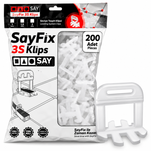 SayFix 3S Klips Ürün Paketi SayFix 3S Seramik Seviyeleme Klipsi 1 mm – 200 Adet