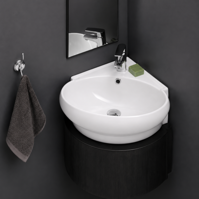 Turkuaz 45X45 Cm Mini Köşe Lavabo -1 Turkuaz 45x45 cm mini köşe lavabo - Evola Yapı Market Çorlu