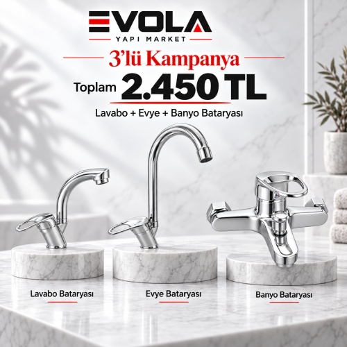 3 LÜ KROM BATARYA SETİ – LAVABO + EVYE + BANYO BATARYAS 3 LÜ KROM BATARYA SETİ – LAVABO + EVYE + BANYO BATARYAS