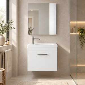 Tera 45 cm beyaz banyo dolabı takımı BANYODA GÖRÜNÜM