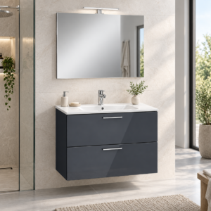 VitrA Mia 80 cm çekmeceli antrasit banyo dolabı seti aydınlatmalı ayna