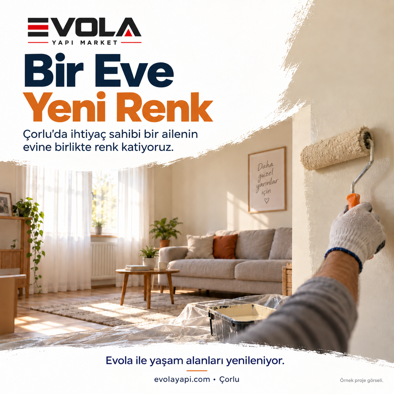Evola Bir Eve Yeni Renk projesi için boyanan bir odayı gösteren temsili görsel