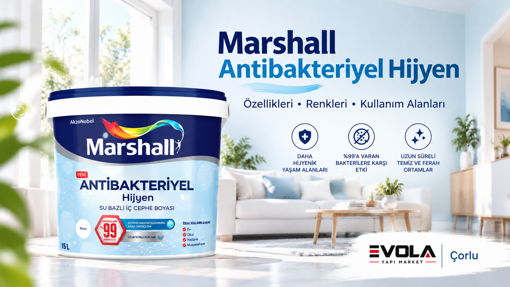 Marshall Antibakteriyel Hijyen boya – özellikleri, renkleri ve kullanım alanları | Evola Yapı Market