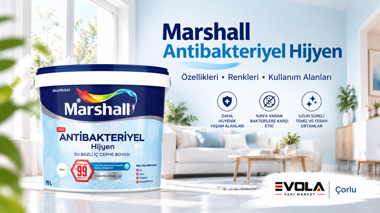 Marshall Antibakteriyel Hijyen boya – özellikleri, renkleri ve kullanım alanları | Evola Yapı Market