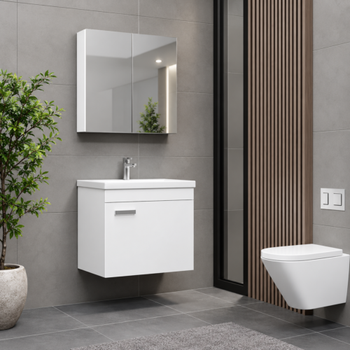 Safran 50 cm beyaz banyo dolabı takımı Evola Yapı Çorlu