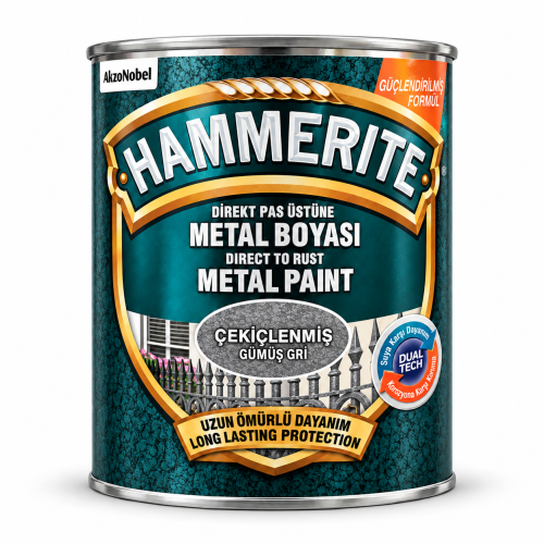 HAMMERİTE DİREKT PAS ÜSTÜ ÇEKİÇLENMİŞ GÜMÜŞ GRİ METAL BOYASI 0,75 L